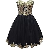 Lemai Tulle Little Black Short Gold Lace Corset Prom Homecoming Cocktail Dresses