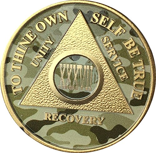 37 Year AA Medallion Camo Gold Plated Anniversary Chip Camouflage Color