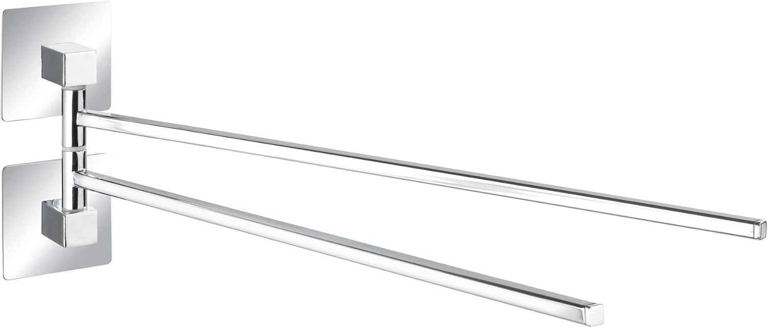 WENKO Turbo-Loc® Quadro Stainless Steel Towel Rail with 2 Arms, No Drilling Required, Rustproof Stainless Steel