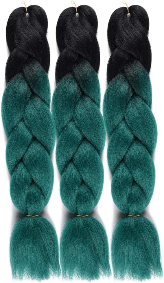 Jumbo Braids Hair Extensions 24 Inches Crochet Braiding hair 100g/pc Jumbo Protective Braiding Hair Synthetic Crochet Braids (Black-Dark Cyan)