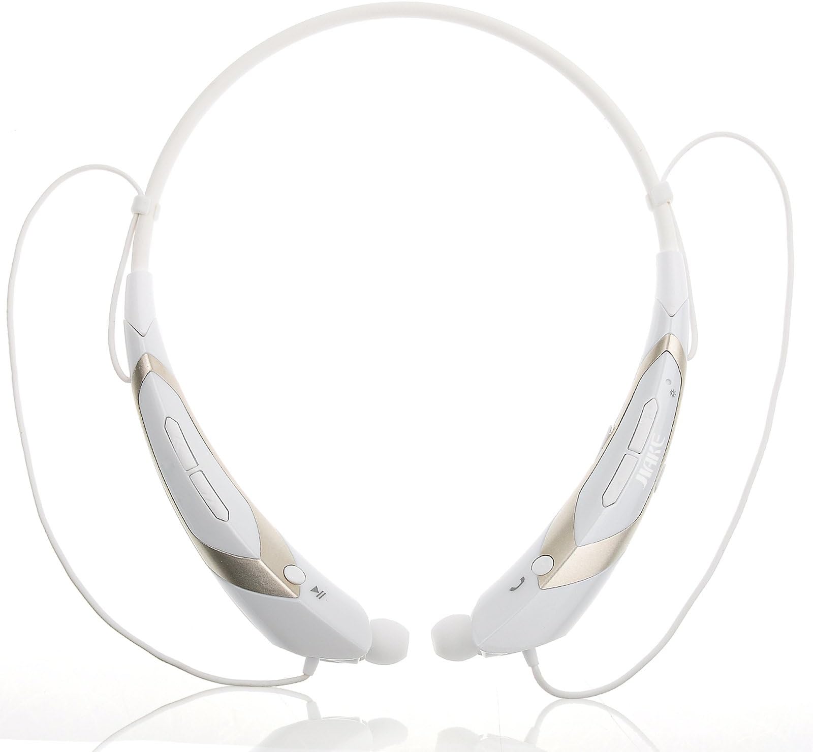 Wireless Bluetooth 4.0 Music Stereo Universal Headset Headphone Vibration Neckband Style for iPhone iPad Samsung LG (White+Luxury Gold)