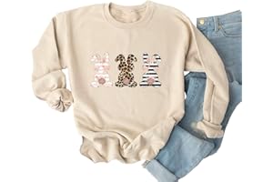 Ykomow Happy Easter Sweatshirt Women Long Sleeve Cute Bunny Rabbit Graphic Tees Pullover