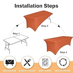 2 Pack 6 Feet Orange Spandex Tablecloth for