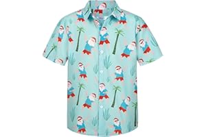 Yoimira Boys Christmas Shirt,Ugly Tropical Hawaiian Shirts for Kids Button Down Vacation Party Short Sleeve 7-14 Years