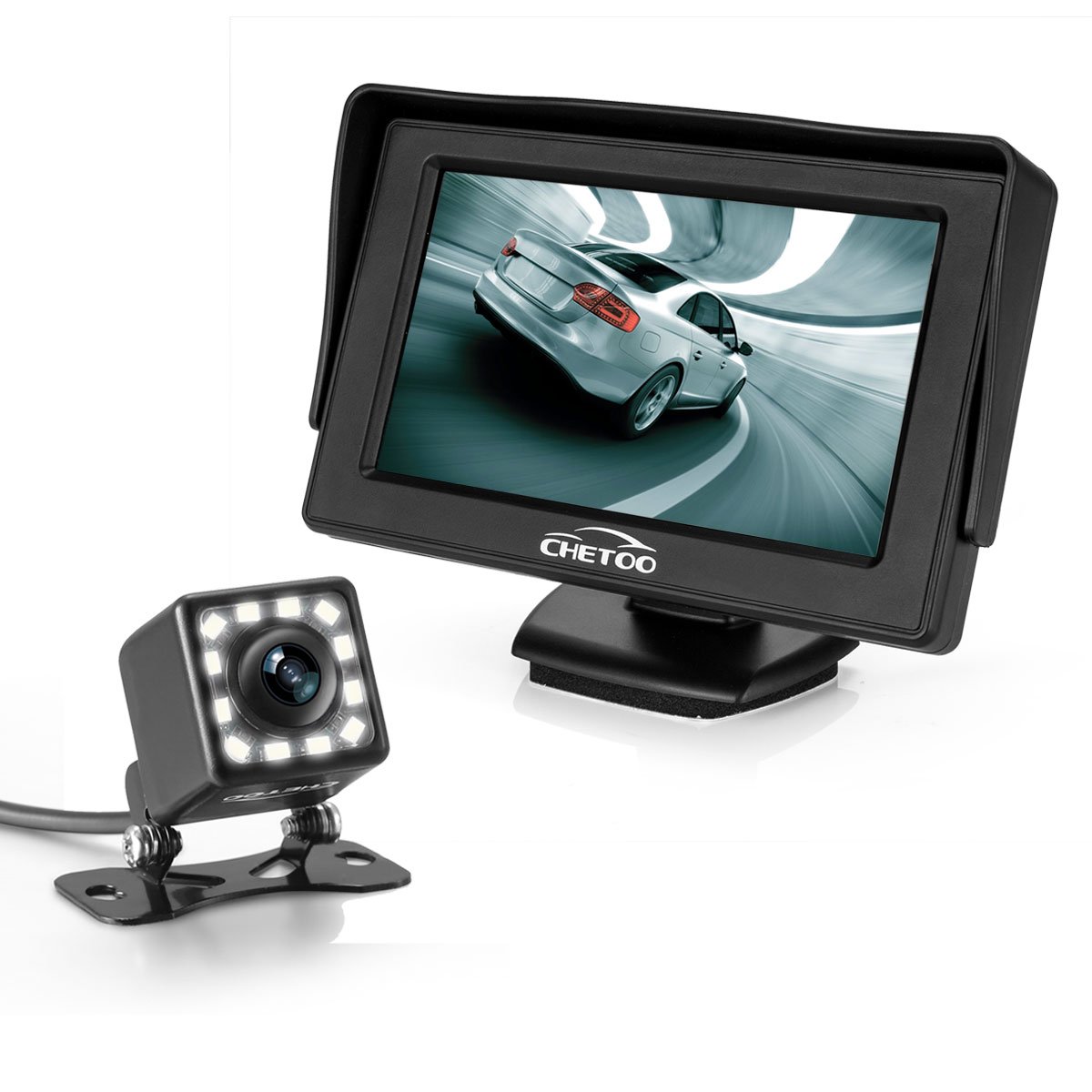 CHETOO 4.3 inches LCD Rear View Camera, 12 LED Night Vision, 170° Waterproof Reversing System for Car