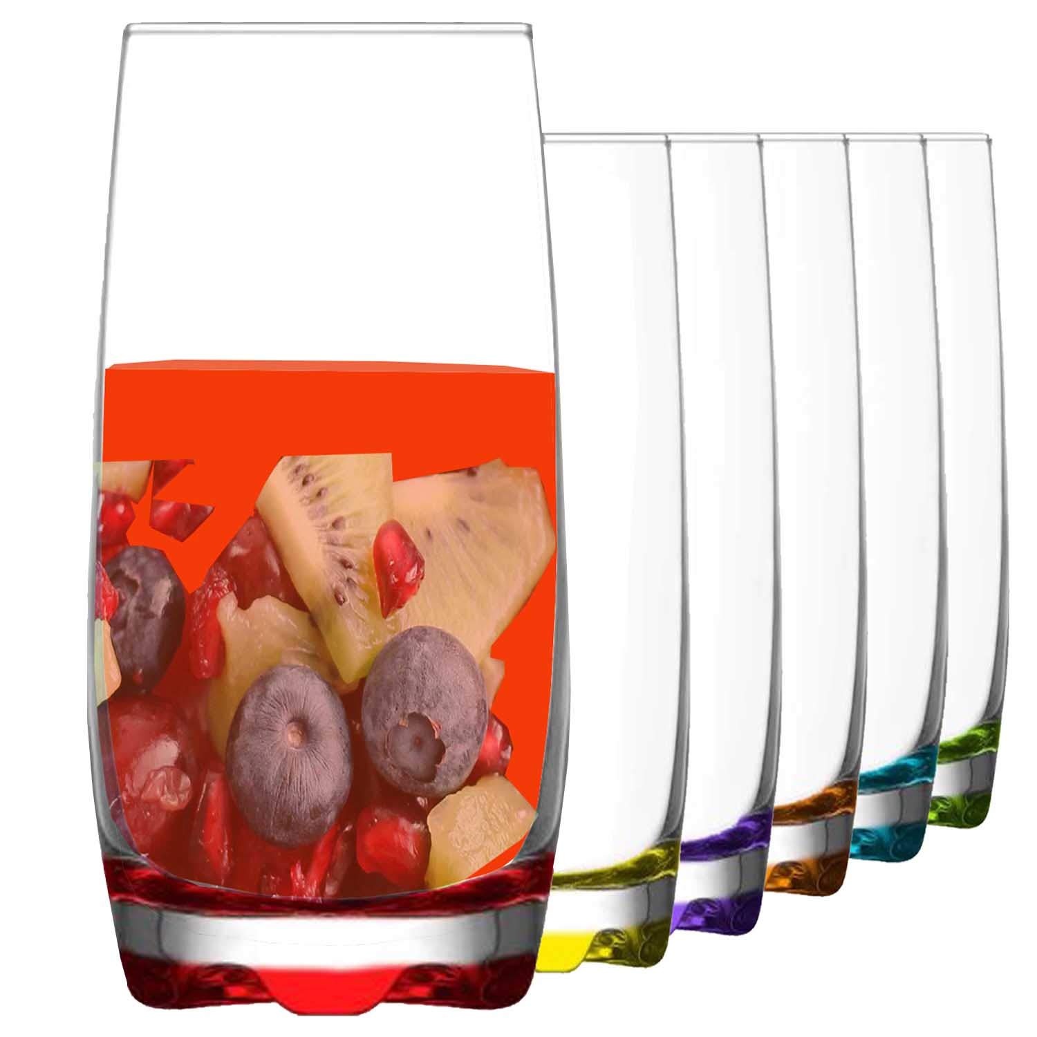 Drinking Glasses, Multicolored Highball Glasses, Tumblers Set of 6 Drinking Glasses - 390 ML