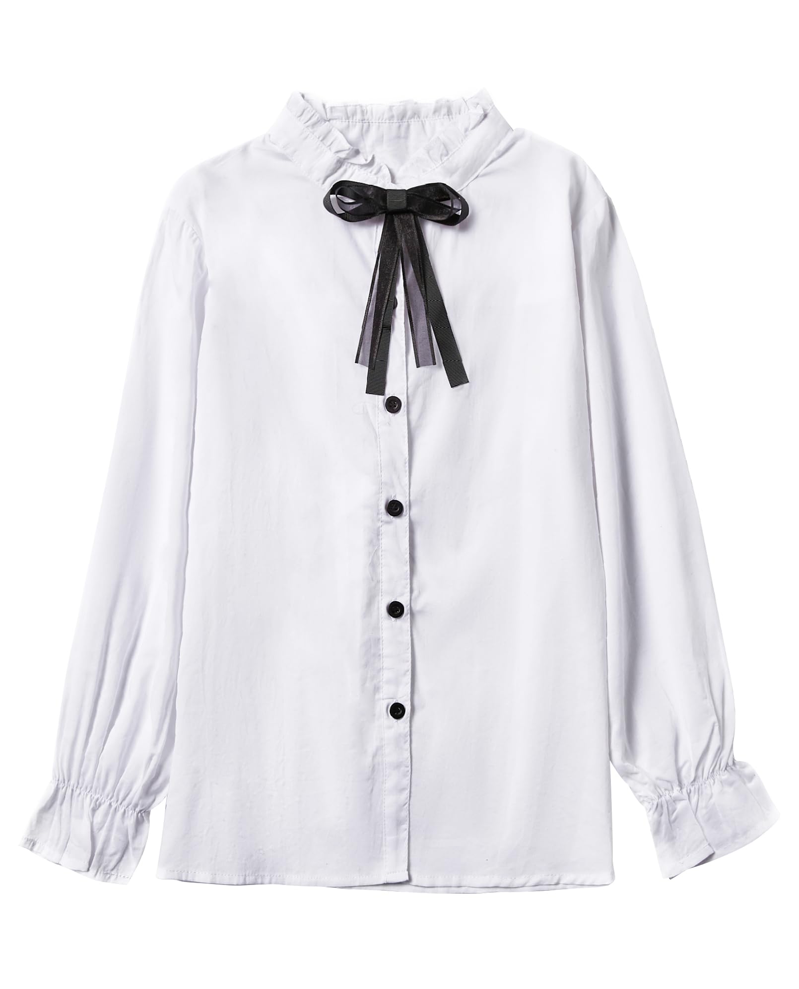 Photo 1 of SOLOCOTE Girls White Blouse Ruffle Long Sleeve Button Down Shirts Princess Cotton Loose Soft Tops Spring and Summer, SLN9009 9-10 White