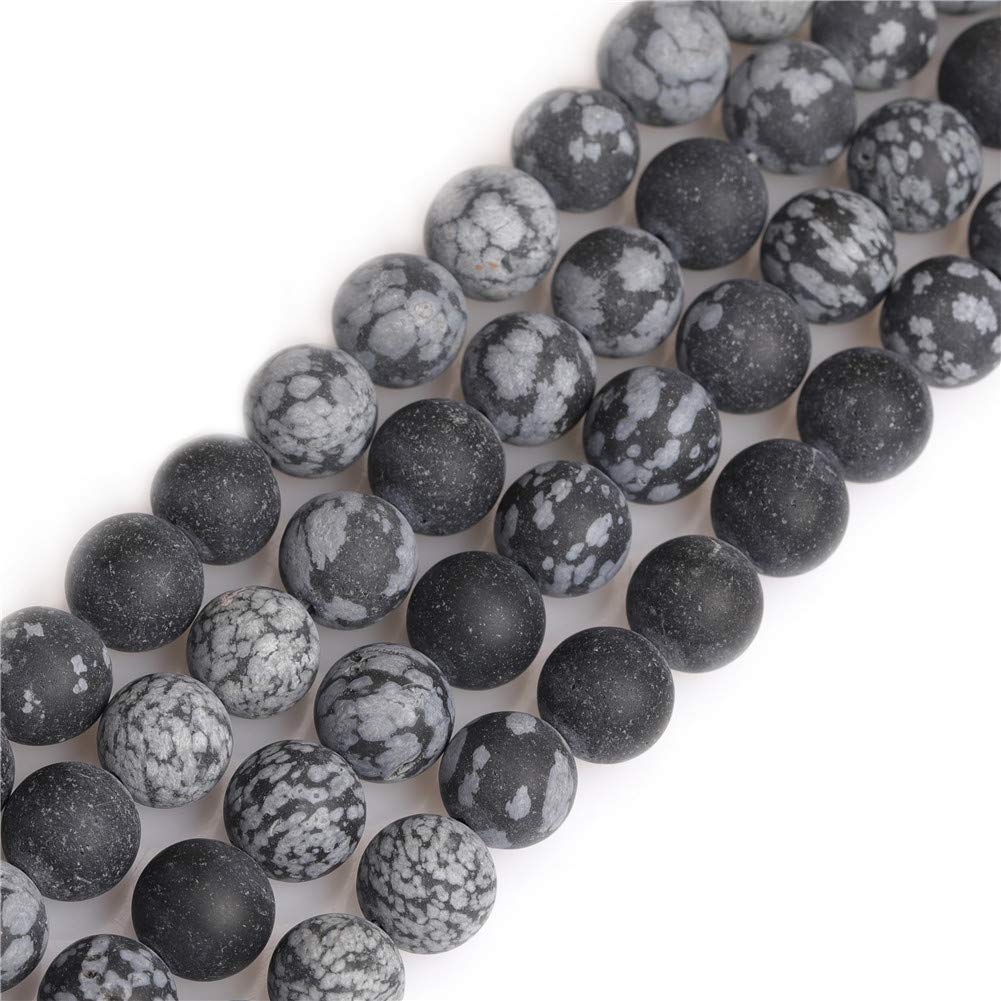 Sweet & Happy Girl's Store SHGbeads 10mm Frost Matte Black Snowflake Obsidian Jasper Semi Precious Gemstone Round Loose Beads for Jewellery Making DIY Handmade Craft Supplies 15"