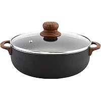 IMUSA USA Black 4.4Qt Stone Caldero with Woodlook Handles and Knob, 4.4 Quart