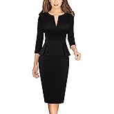 VFSHOW Womens Wear to Work Front Zipper V Neck Peplum Business Office Church Flattering Pencil Sheath Dress