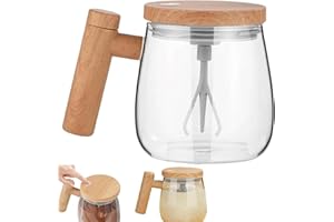 AOEMSMEISN Electric High Speed Mixing Cup, 13.5oz Electric Mixing Coffee Mug, Waterproof Glass Self Stirring Travel Coffee Cup for Coffee, Battery Powered Automatic Drink Stirrers for Home Office Travel (A)