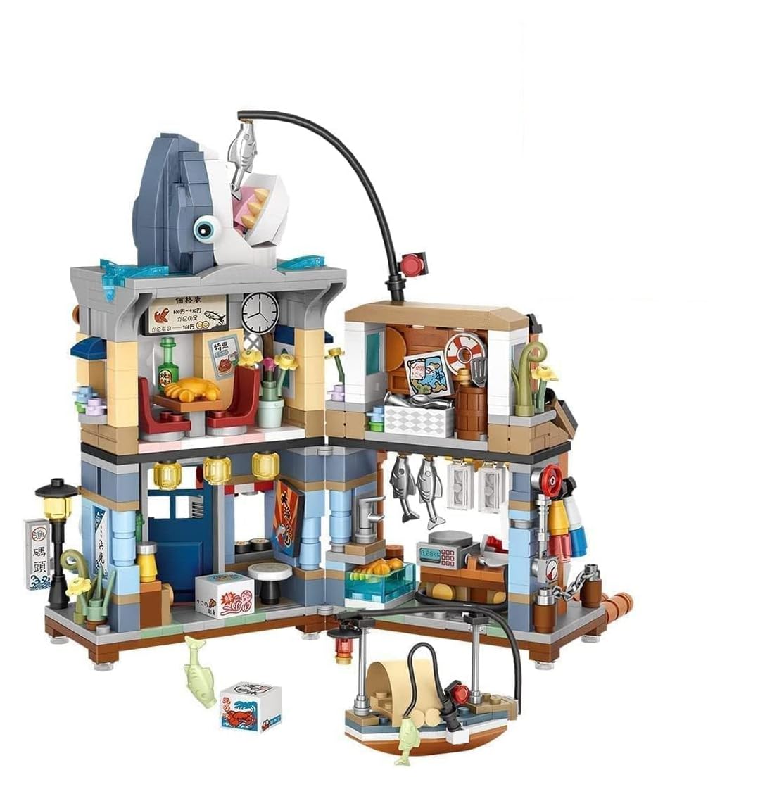 Auspcers Japanese Street View Shop Bricks, Mini Japanese Style Seafood Store, 790 Pcs Modular House Street View Building Model Set Architecture Model, House Bricks Construction Toys — image 1