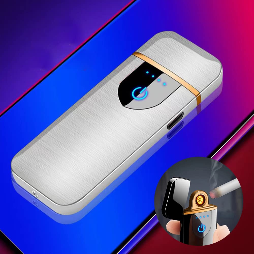 Electronic Lighter, Deluisho Arc Lighter, USB Charging/Windproof/Durable Touch Lighter, Pocket Cigarette Lighter (Silver)