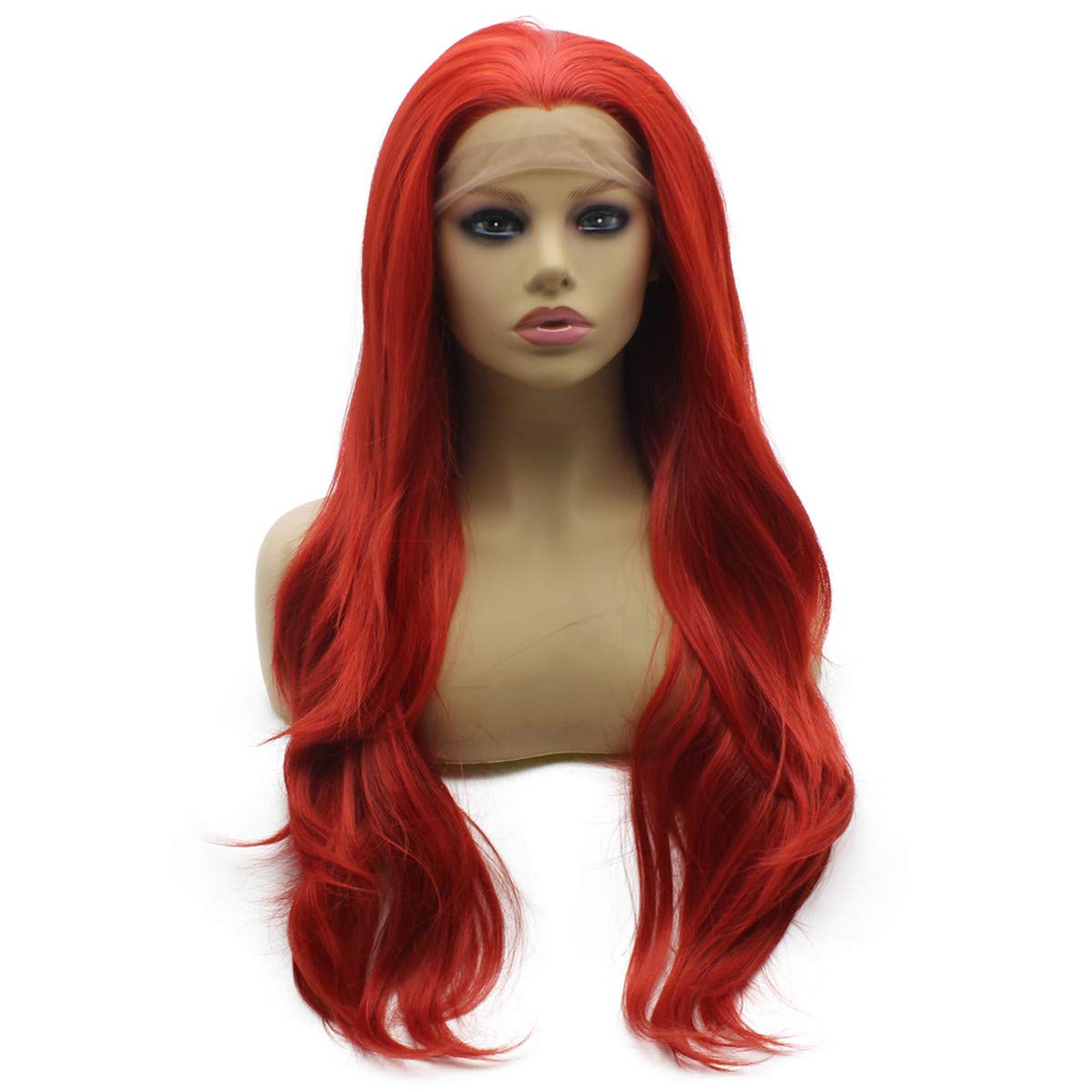 Iwona 24inch Long Lime Firey Red Synthetic Hair Fiber Loose Wavy Lace Front Wig