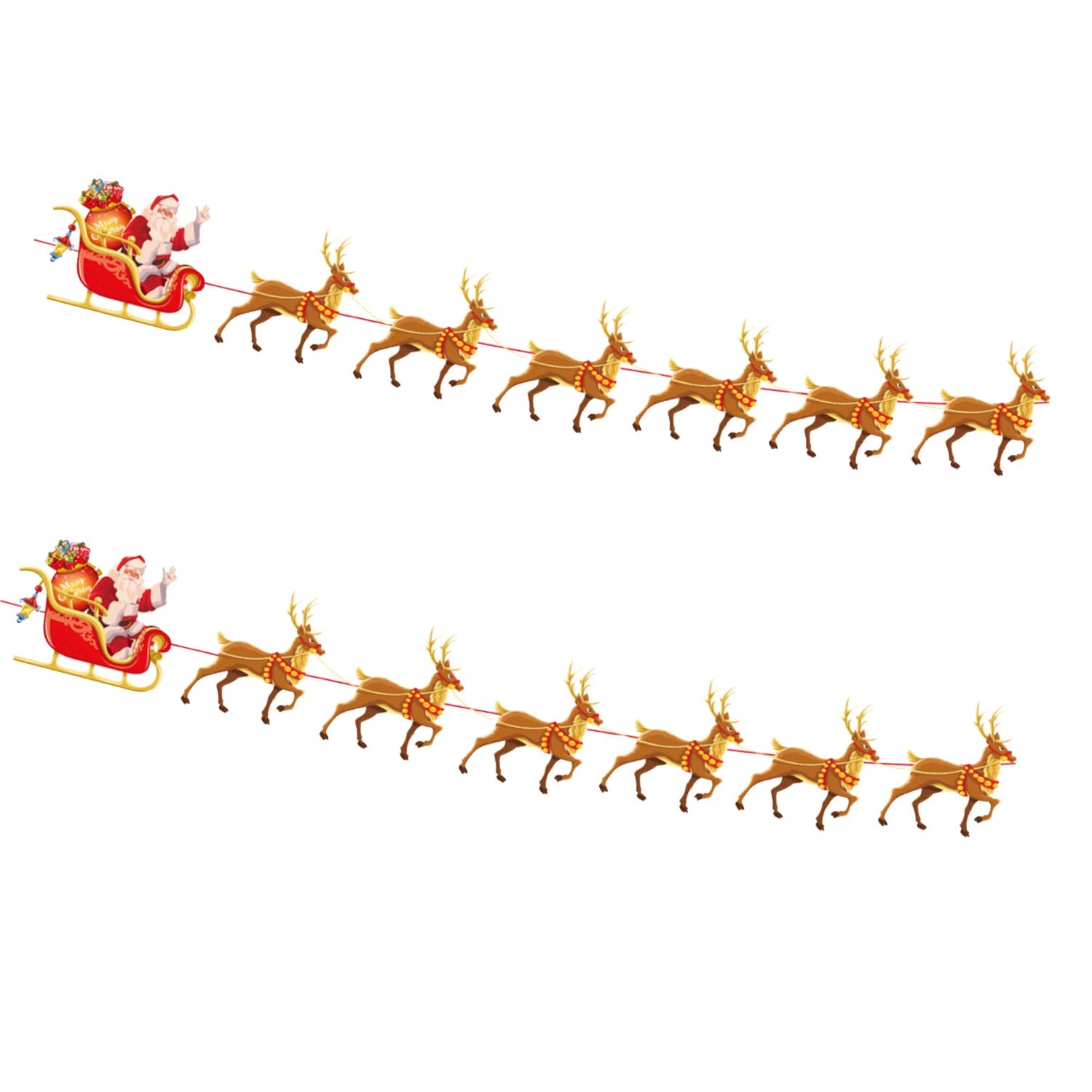 MEISH 2 Pieces Christmas Reindeer Bunting Santa Sleigh Banners Santa and Reindeer Christmas Decorations Christmas Garland for Christmas Party