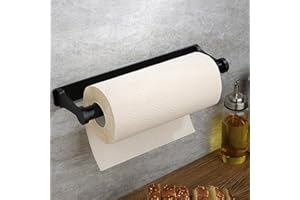 Paper Towel Holder - Self-Adhesive or Drilling, Black, Wall Mounted, Kitchen Roll Dispenser Under Cabinet or Inside Cabinet