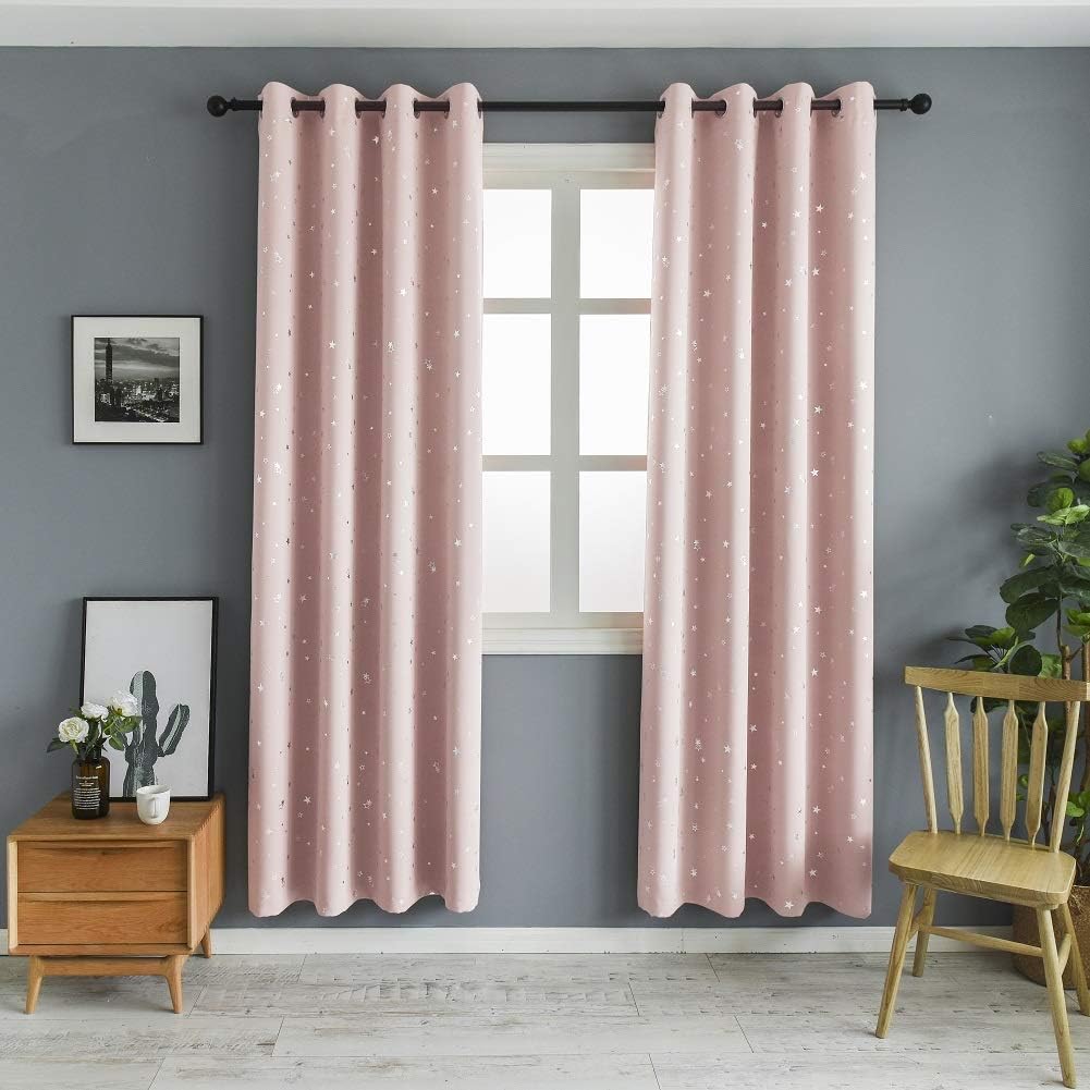 MANGATA CASAStar Blackout Curtains for Bedroom- Cute Window Curtain Panels with Grommet for Kids Room-Drapes for Nursey Living Room 84 Inch Length 2 Panels(Pink,52x84in)