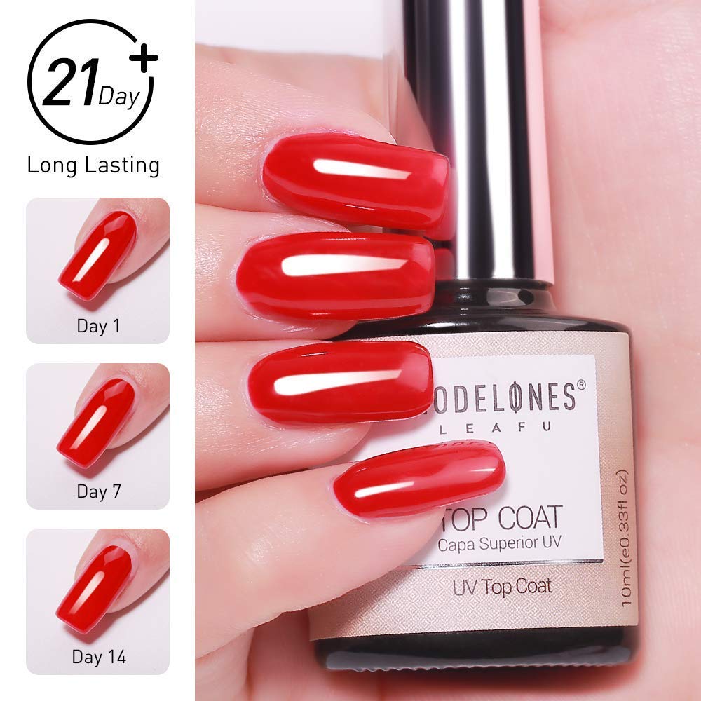 Modelones Gel Top and Base Coat, No Wipe Base and Top Coat, Base and Top Coat Gel Nail Polish, LED Soak Off Top and Base Coat Gel Nail Polish, New Upgraded Formula Gel Nail Polish, 2X10ml Long-Lasting Mirror Shiny Glossy Finish : Beauty