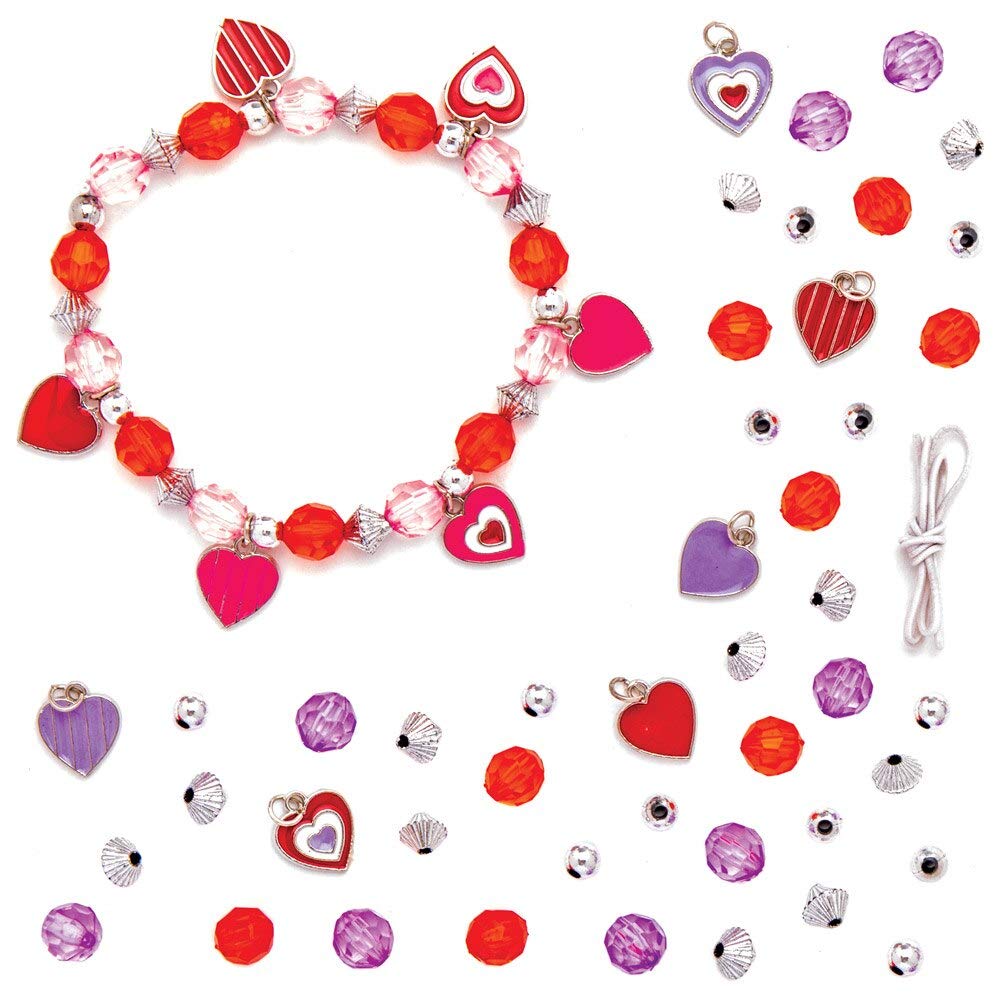 Baker Ross Heart Charm Bracelet Kits — Creative Valentine's Day Art and Craft Supplies for Kids to Make and Decorate (3 Pack), AT418