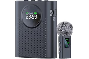 ZERFUN S67 Voice Amplifier Wireless Microphone for Teachers Classroom Rechargeable, Mini Lavalier Lapel Mic, Portable Speaker PA System with LED Display for Class, Tour Guide, Coaches, Black