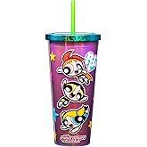 Spoontiques Acrylic Foil Cup with Straw, 20oz - Metallic Locking, Double Wall Insulated, BPA Free - Powerpuff Girls