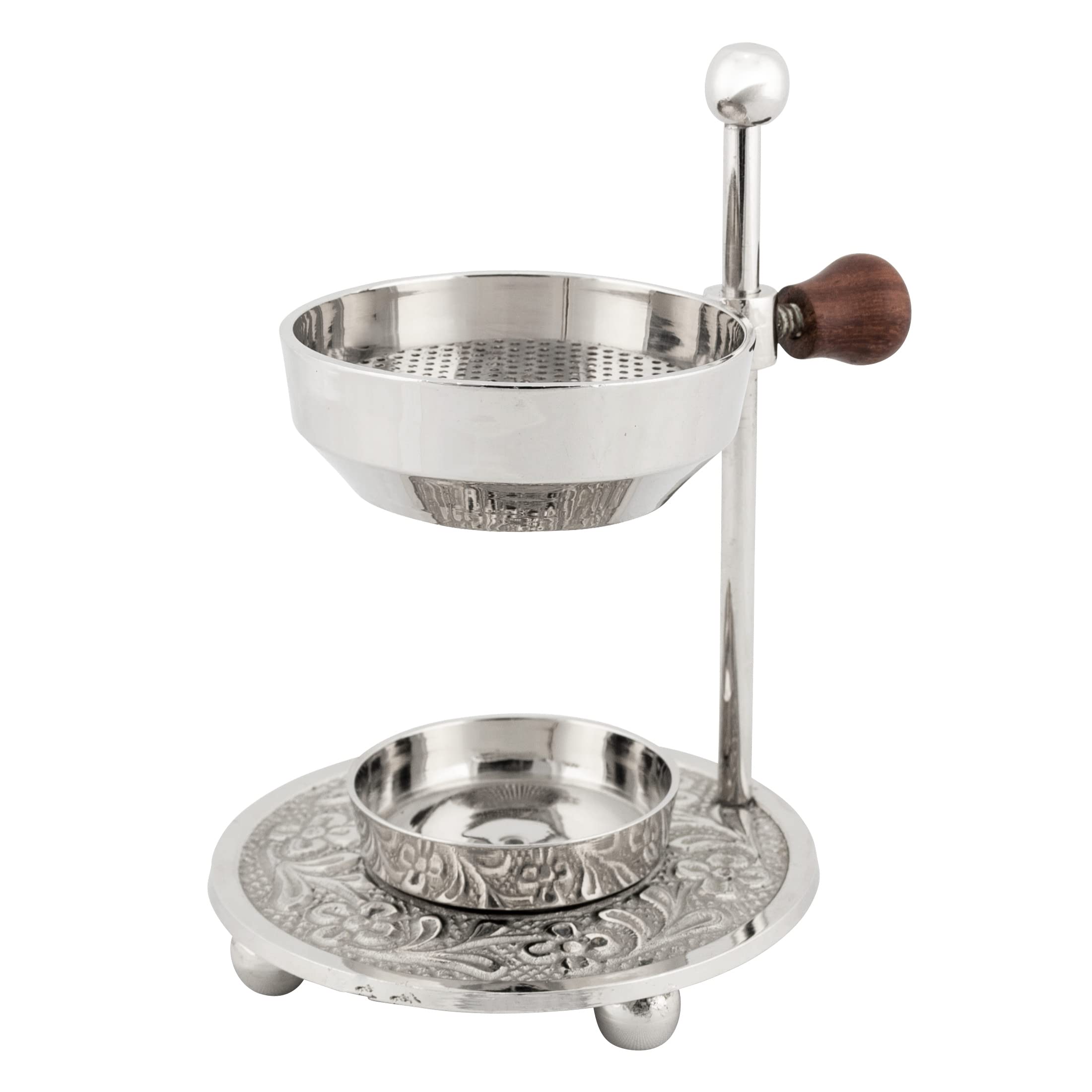 NKlaus incense burner brass nickel-plated with sieve and wooden handle incense burner height adjustable tea light incense herbs 4014