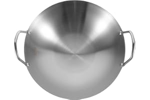HYTROVE Home Cooking Stainless Steel Wok Adapted for Gas Stove with Handle for Stir-Frying and Dry Pot Meals