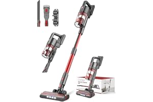 Ljuren Cordless Vacuum Cleaners, 35 Mins Runtime Detachable Battery, 7 in 1 Lightweight Stick Vacuum with 2 Adjustable Suction Modes, 85,000PRM Handheld Vacuum with 4 LED Headlights (Crimson Red)