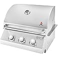 Chaleur Stainless Steel 22"" Built-In Gas Grill for Outdoor Kitchen, Individual Burners - 600°F Max Heat with Built-In Thermometer, Ideal for BBQ, Outdoor Grilling & Kitchen Accessories (3 Burners)