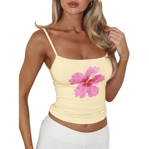 WDIRARA Women's Floral Print Cami Top Spaghetti Strap Crop Tops