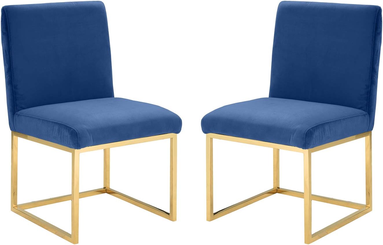 2 Piece Velvet Dining Room Chairs, Accent Chairs (Navy)