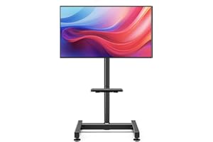 AX WABER Floor TV Stand with Mount for 13-50 inch Screens, Tilting and Height Adjustable Floor Monitor Stand Mount, Portrait to Landscape, Portable TV Stand with Shelf Holds up to 77lbs Max VESA 200x200mm