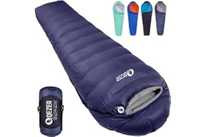 QEZER Down Sleeping Bag for Adults 0°F 10°F 15°F 20°F Backpacking Sleeping Bag for Cold Weather with Compression Sack