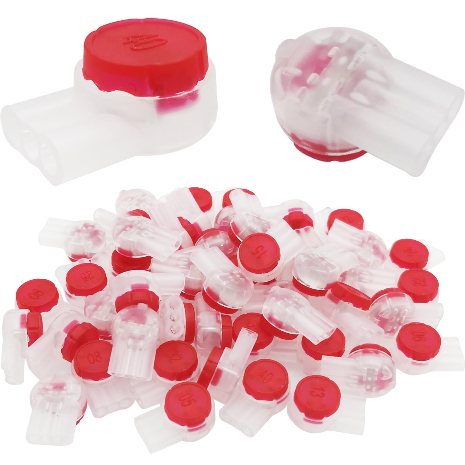 CTRICALVER 50 Pcs Button Telephone Wire Connectors, Telephone Cable Connectors, Red Clear UR2 Connector, Telephone Wire Splice Connectors 3 Port / 3 core