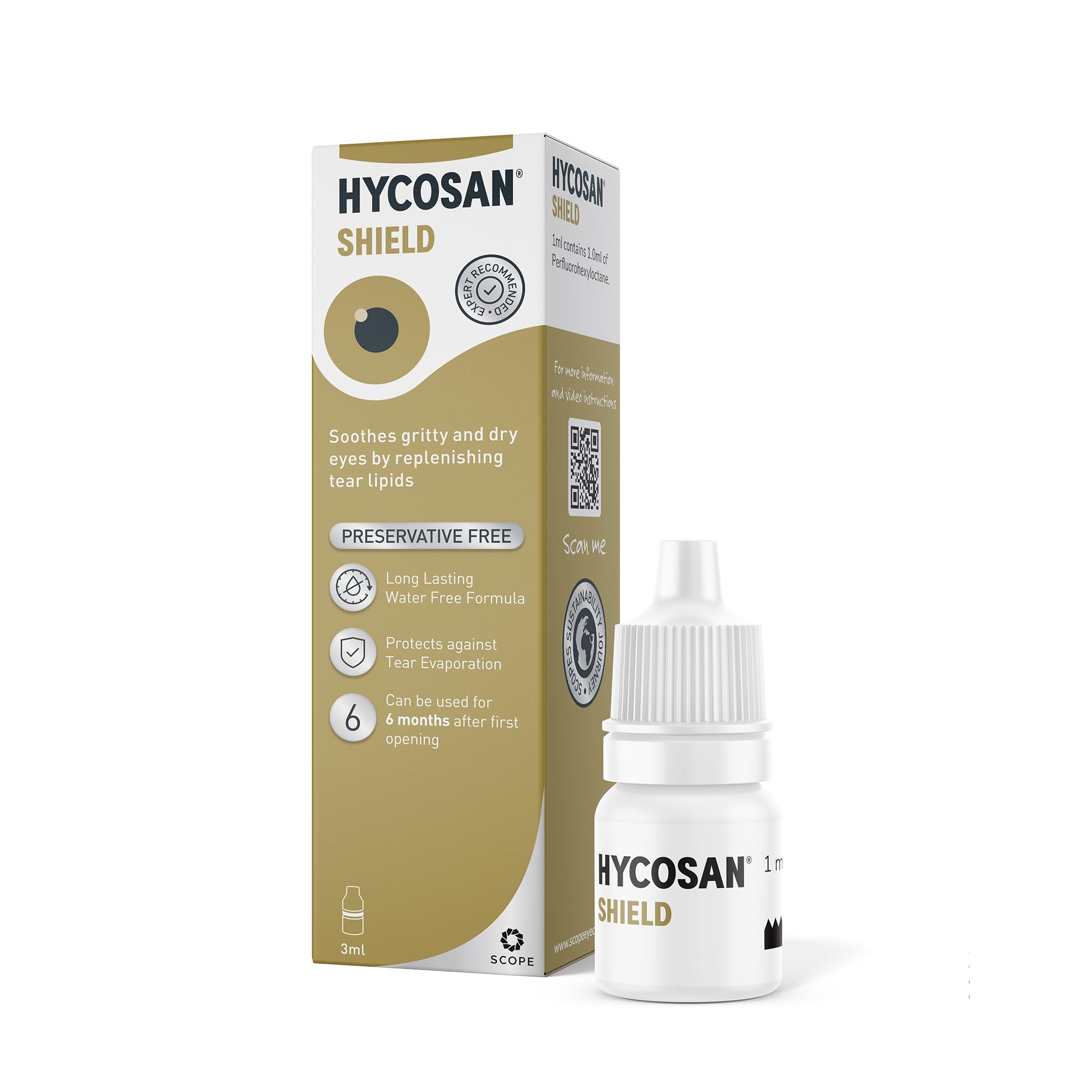 Hycosan Shield Eye Drops – Preservative Free Single Ingredient Formula for Management of Dry Eyes – 280 Applications – 3ml