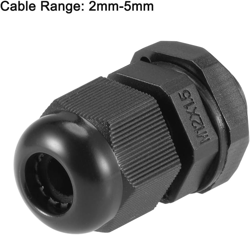sourcing map M12x1.5 Cable Gland 2mm-5mm Wire Hole Waterproof Nylon Joint Adjustable Locknut with Washer Black 10pcs - Image 3