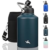 Konokyo 1 Gallon Jug with Handle,128 oz Insulated Water Bottle with Carrying Pouch, Double Wall Vacuum Stainless Steel Metal Bottle,Navy blue
