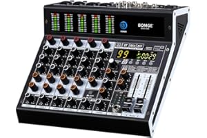 BOMGE Professional audio mixer 6 Channel Mixing Console with 99 DSP Effect,+48V Phantom, Bluetooth,USB Interface.2 AUX.FX Processor for studio recording & Live Performances