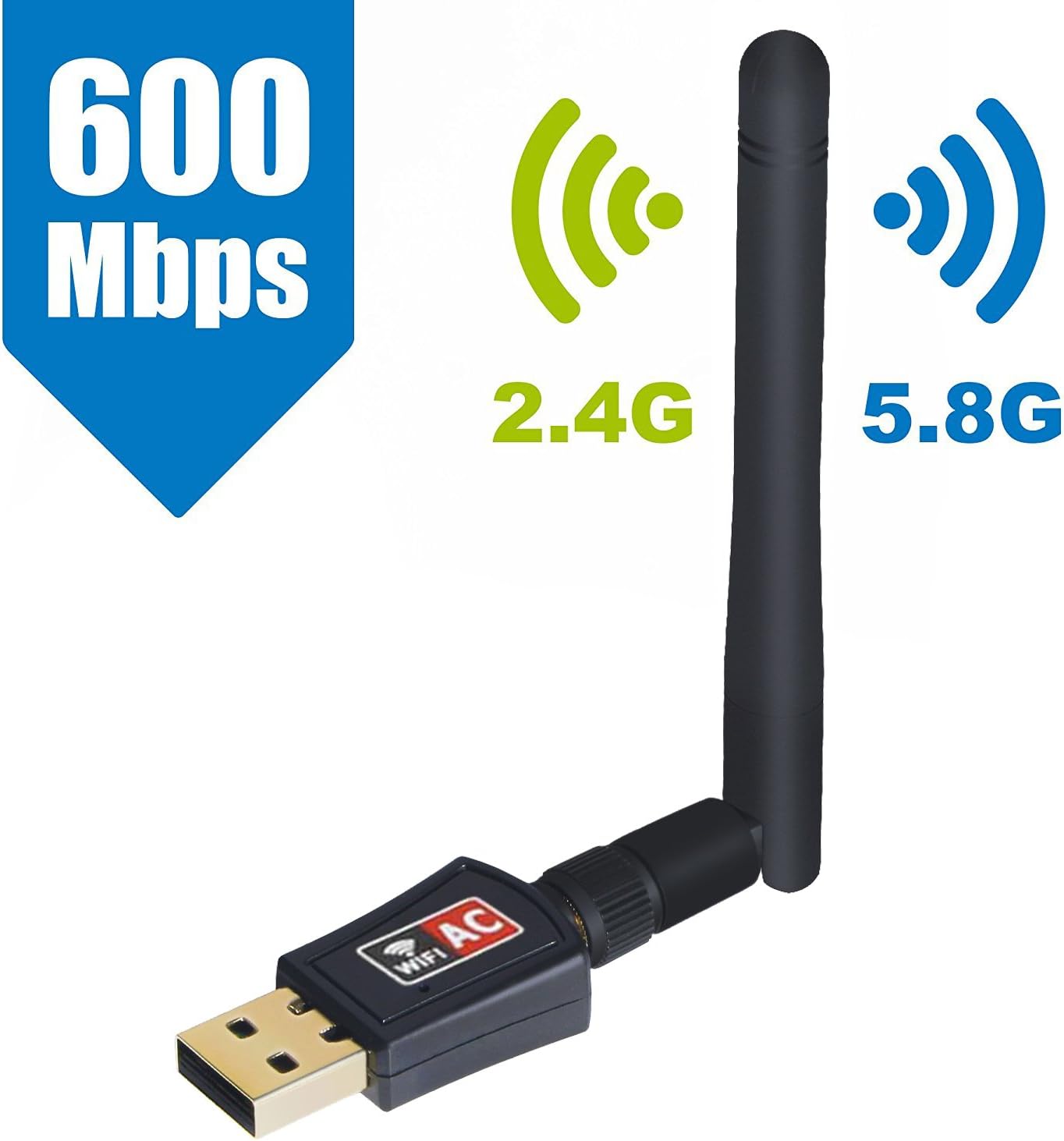Maxesla Wifi Dongle High Speed Internet Dual Band 2.4GHz/5GHz 600Mbps Wireless USB Wifi Adapter for PC / Desktop / Laptop / Tablet, Supports Windows 10/8/7/Vista/XP, Mac Os X 10.4-10.11.4, 10.12.1