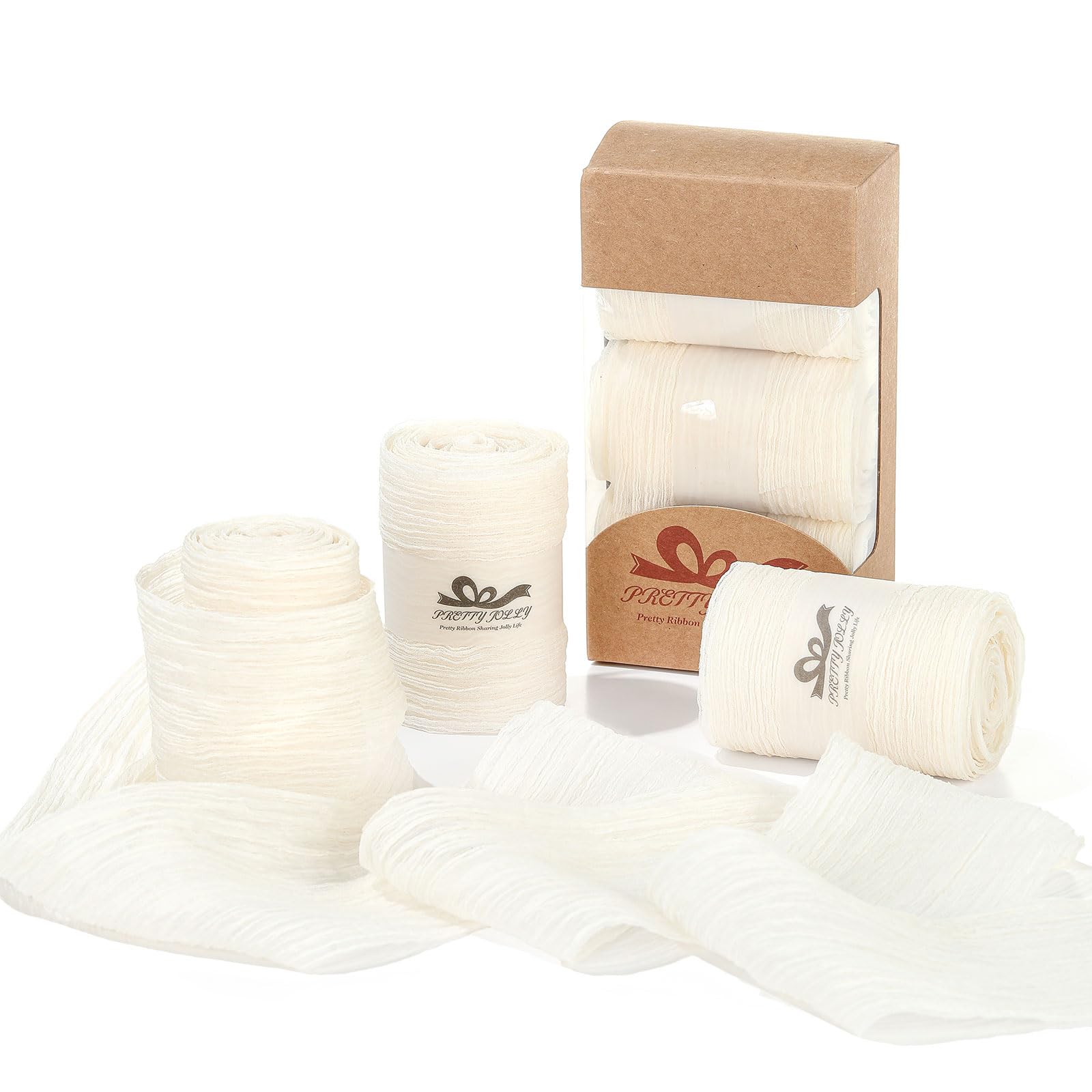 Pretty Jolly Crinkle Chiffon Ribbon for Flower Bouquet 3 Inch White Tulle Ribbon for Gift Wrapping Handmade Silk Ribbon 9 Yards Double Faced Ribbons for Crafts Hair Wedding Invitation Baby Shower