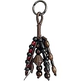 YUNCN Vintage Colorful Wood Bead Tassel Keychain, Handmade Elegant Purse Charm, Crafted Artisanal Bag Decoration for Backpack