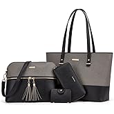 Women Fashion Synthetic Leather Handbags Tote Bag Shoulder Bag Top Handle Satchel Purse Set 4pcs