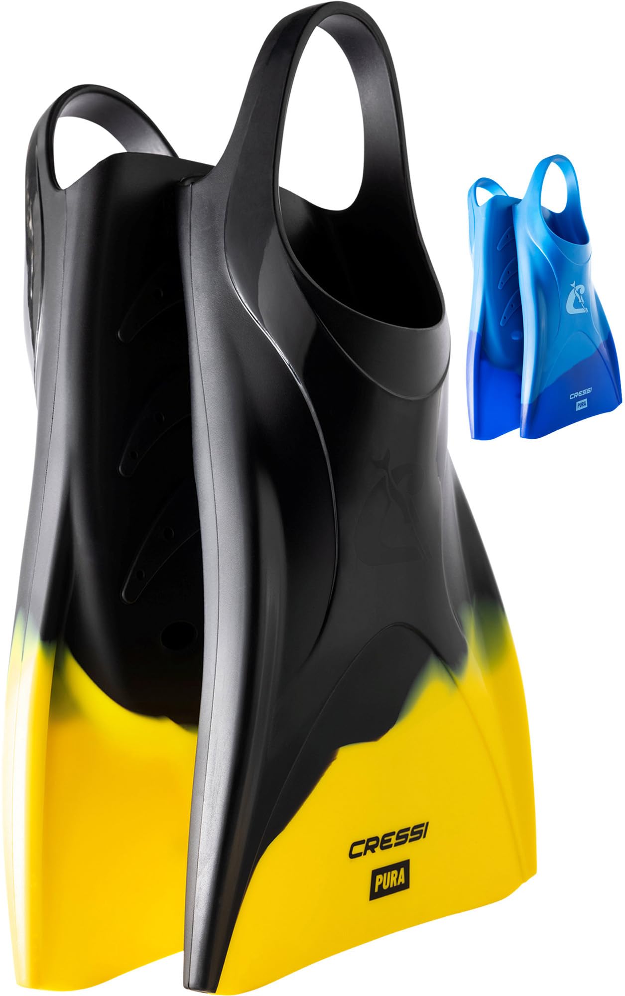Cressi Pura Swim Fins - Flexible Silicone Unisex Adult Flippers for Comfort & Durability - Fins for Swimming Training - Black / Yellow - 6.5/8.5 UK