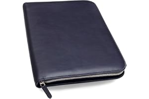 Premium Maruse Leather Portfolio Padfolio - Executive Folio for Men and Women with Zipper, Folio Document Organizer, Laptop Sleeve, iPad Case and Folder - Made in Italy, Navy Blue