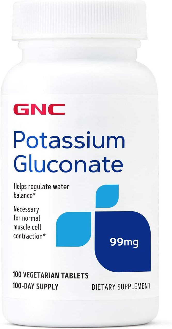GNC Potassium Gluconate 99mg, 100 Tablets, Supports Normal Muscle Function Health