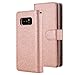 Galaxy Note 8 Case, Lontect PU Leather 9 Card Slot Bling Wallet Folio Case with Detachable Magnetic Hard Case for Samsung Galaxy Note 8 - Shiny Rose Gold