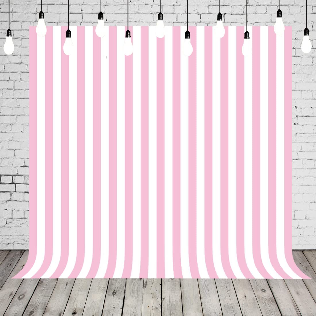 HUAYI 8x8ft Pink White Stripe Background Baby