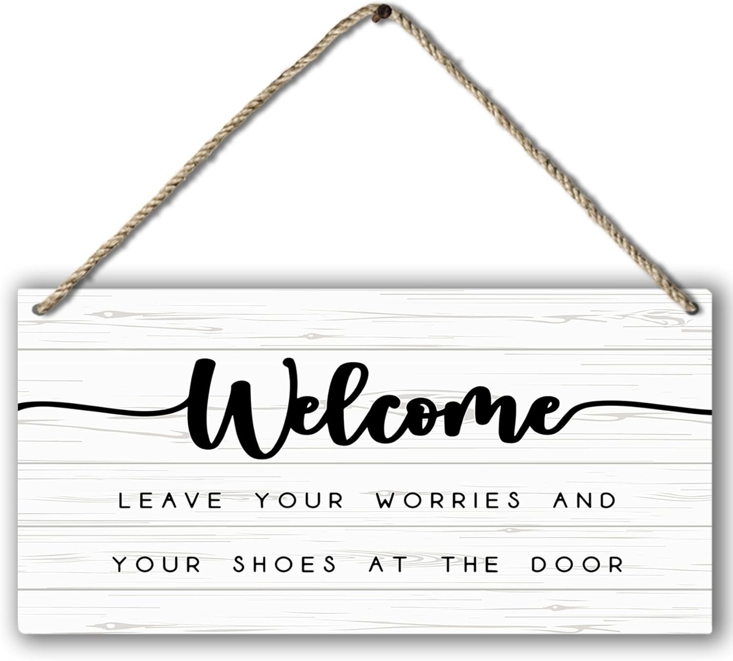 Plaques & Wall Art - Leave Your Worries and Your Shoes at the Door Welcome Printed Wood Plaque Sign Wall Hanging,Rustic Hanging Wall Signs for Home Front Door Decor, Please Take Your Shoes Off Sign 12 x 6 Inches