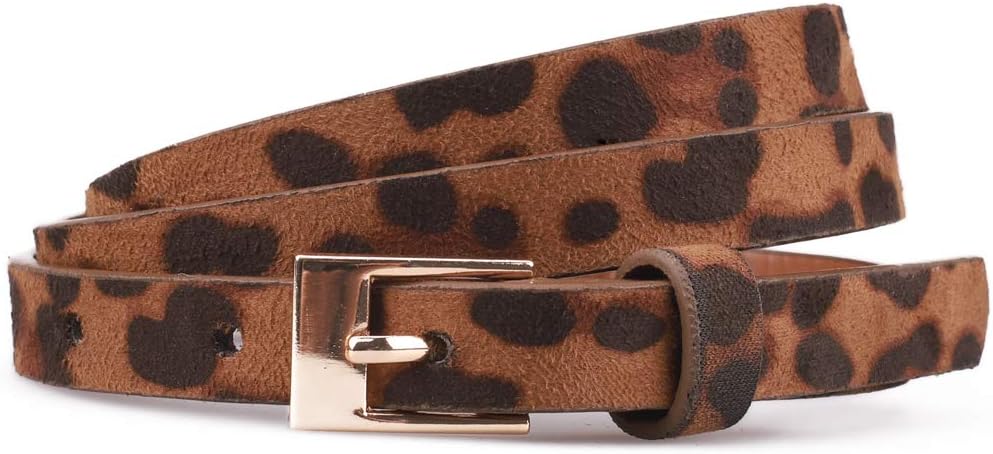 Tanpie Women's Leopard Belt Skinny Print Suede leather Waist Belts for Jeans Pants Dresses