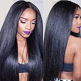 Eayon Hair 6A Virgin Hair Glueless Human Hair Lace Front Wig Brazilian Remy Light Yaki Straight Hair Wigs with Baby Hair For African Americans 130% Density Natural Color 14inch